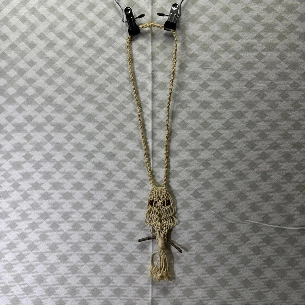 Boho Chic Macrame Owl Necklace - Vintage Handmade - Picture 2 of 7